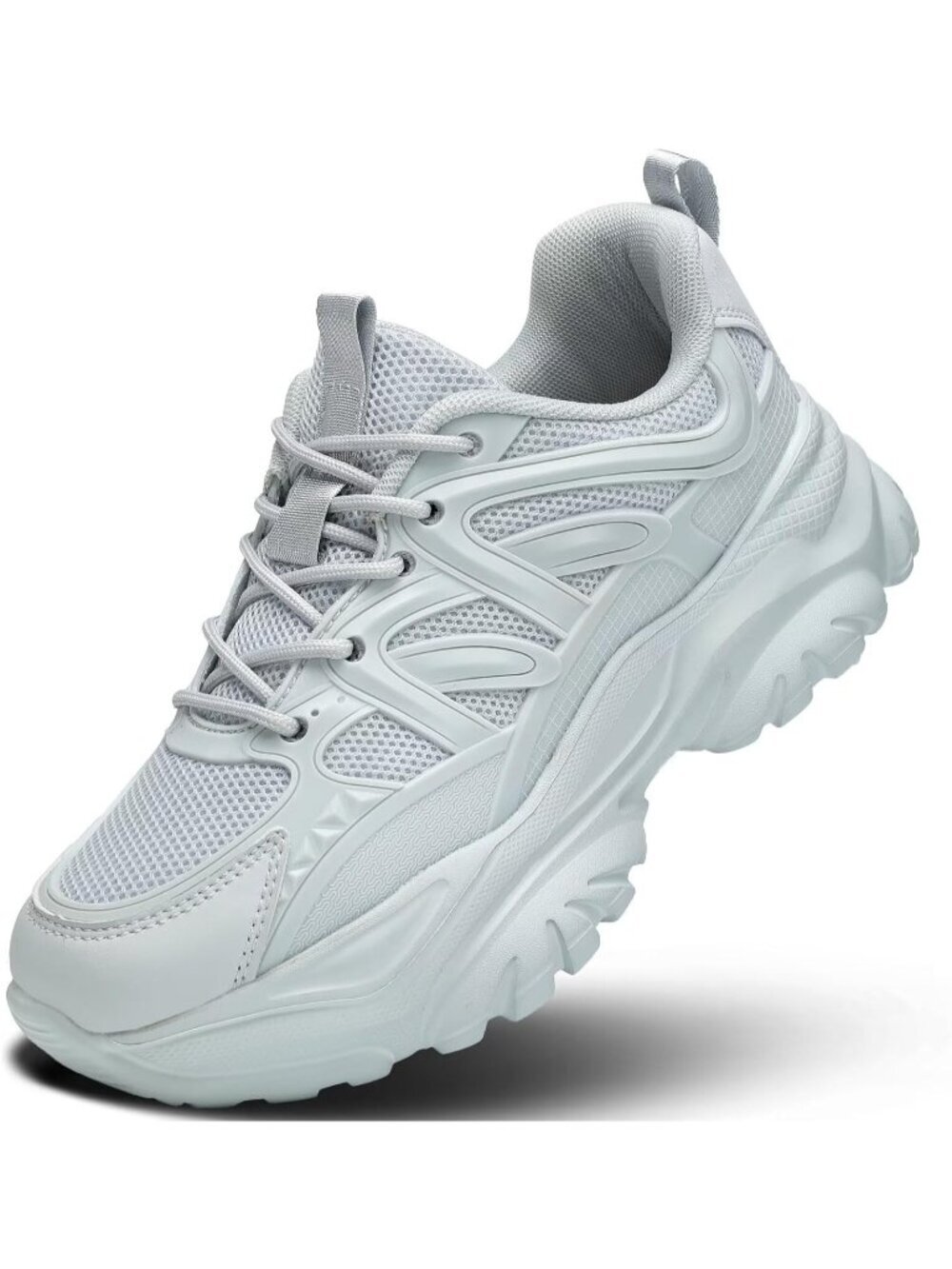 Women's Grey mesh soft sole non slip walking fashion athletic chunky sneakers